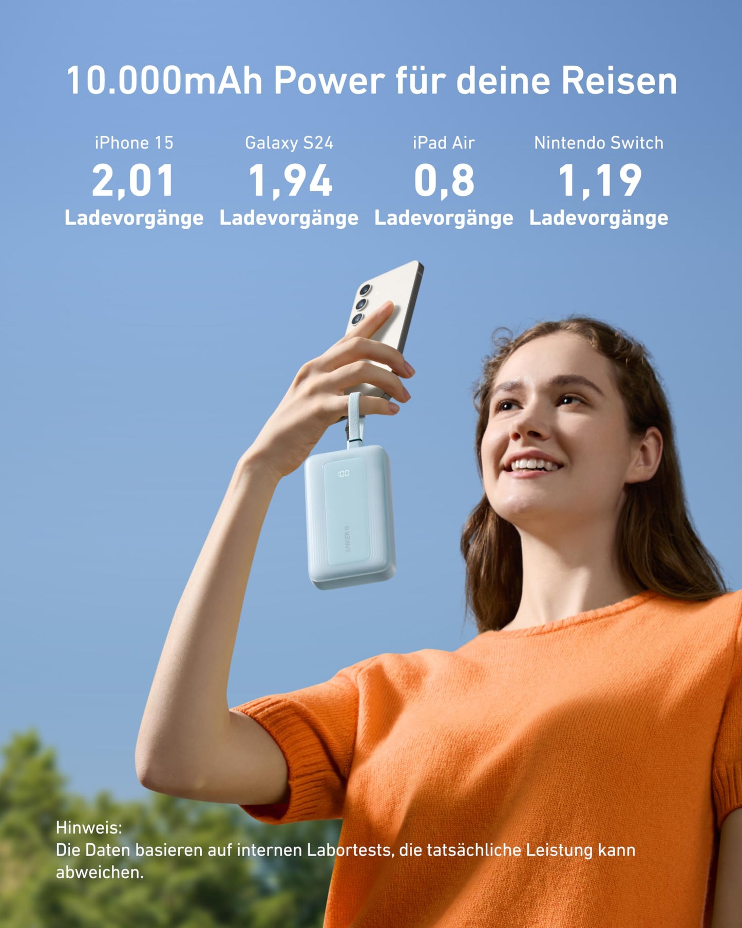 Anker Zolo Powerbank (10.000mAh, integriertes USB-C undLightning-Kabel)