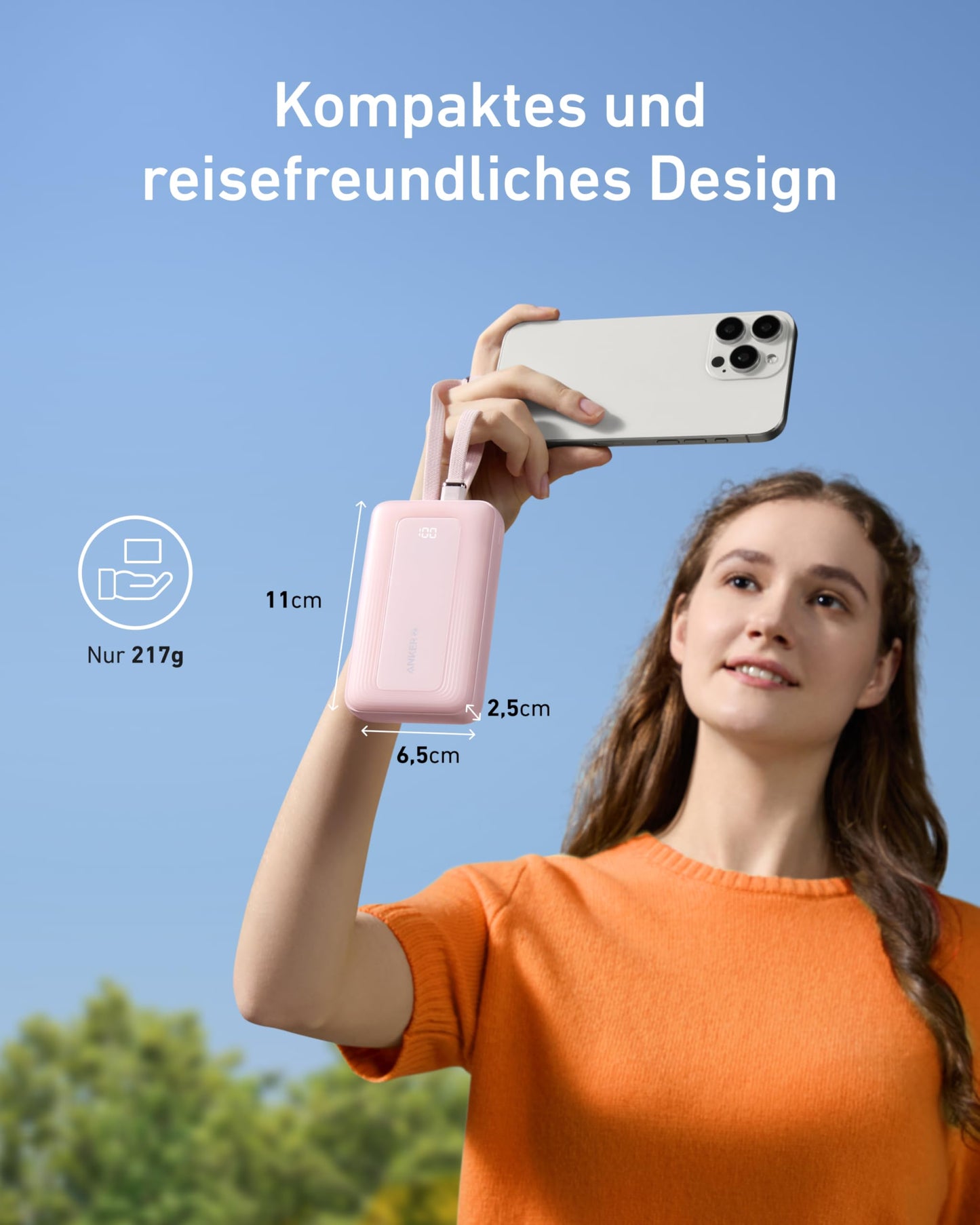 Anker Zolo Powerbank (10.000mAh, integriertes USB-C undLightning-Kabel)