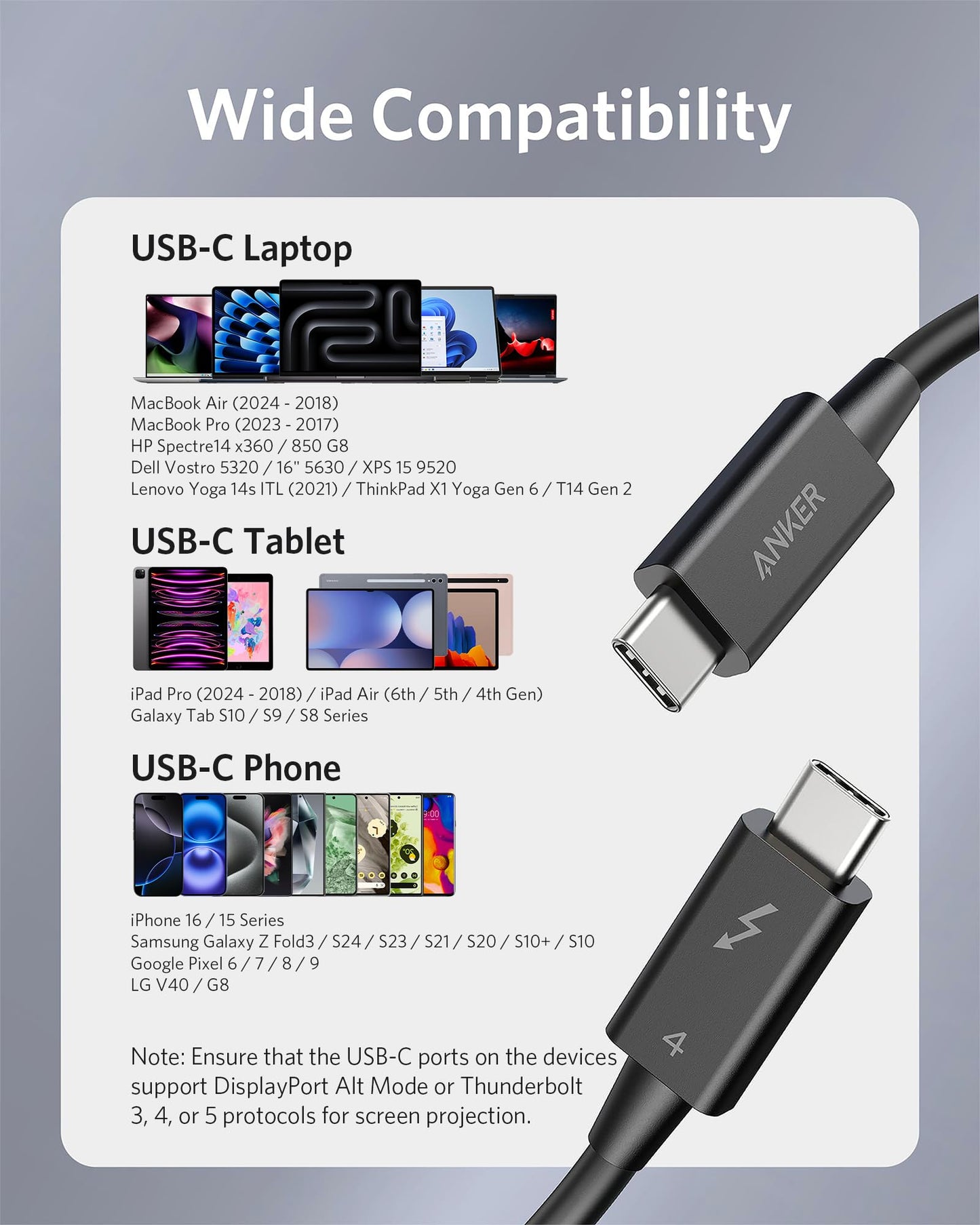 Anker USB-C auf USB-C Thunderbolt 4 100W Kabel (70cm)