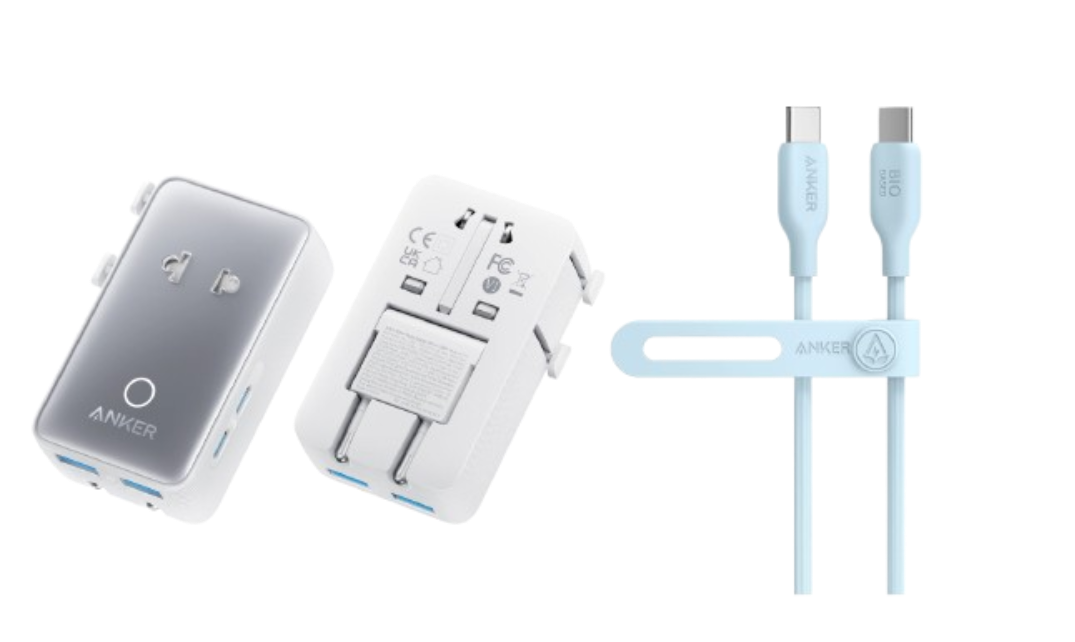 Anker Nano Reiseadapter (5-in-1, 20W) +  Anker 543 USB-C auf USB-C Kabel (Bio)