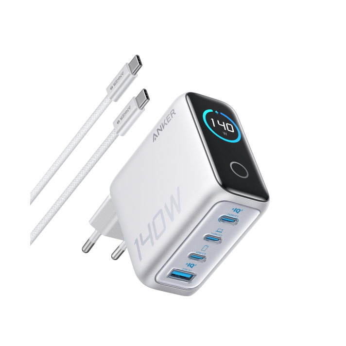 Anker Powerbank (25K, 165W, Integriertes + einziehbares Kabel)+Anker Ladegerät (140W, 4-Port, PD 3.1) mit USB-C Kabel