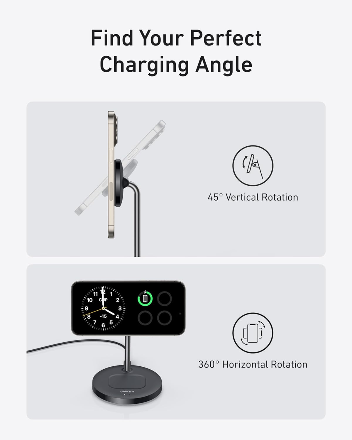 Anker MagGo Wireless Ladegerät (2-in-1 Ständer)+Anker Nano USB-C Wandladegerät (30W)