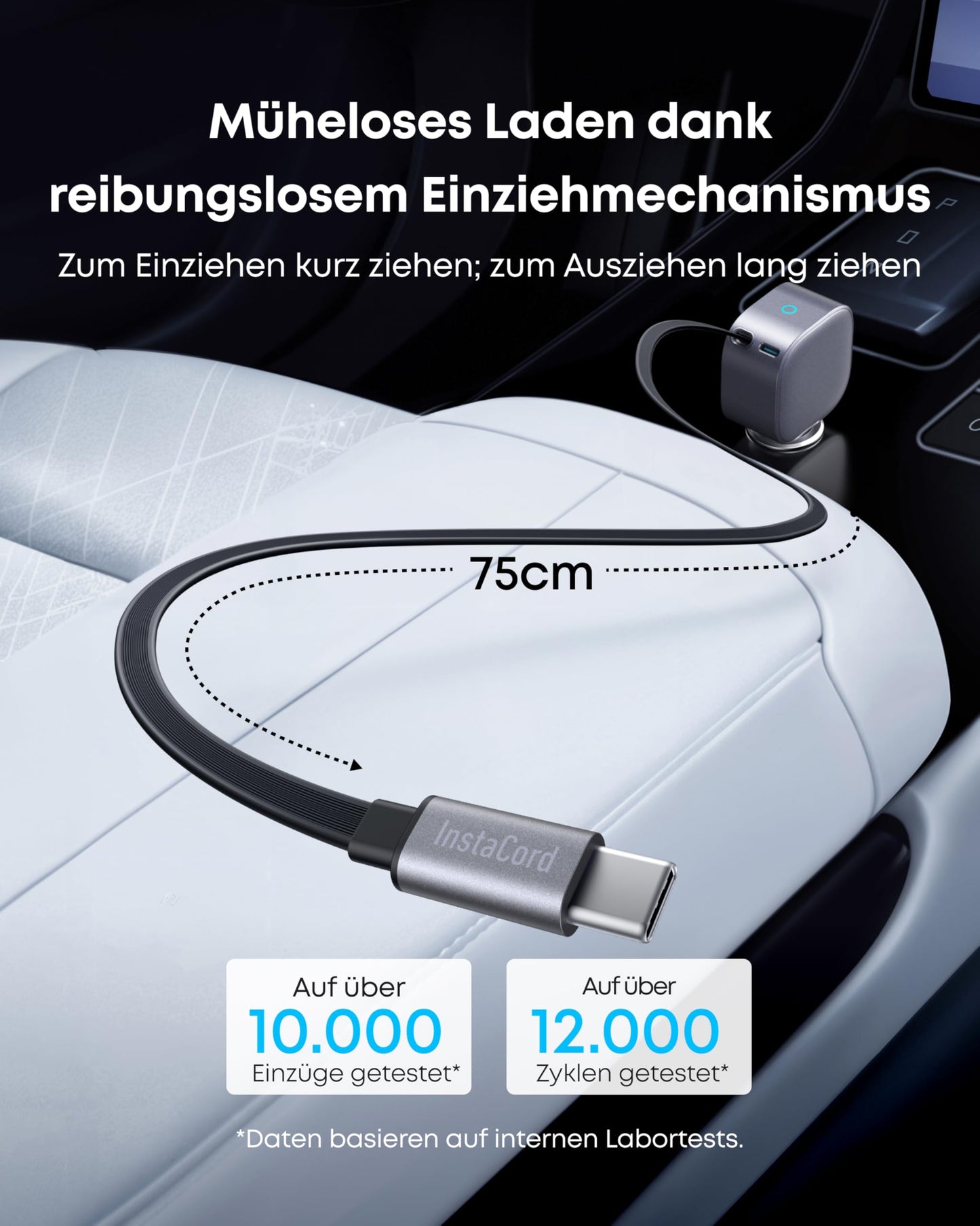 Anker Nano Kfz-Ladegerät (75W, USB-C Port, Integriertes einziehbares USB-C Kabel)