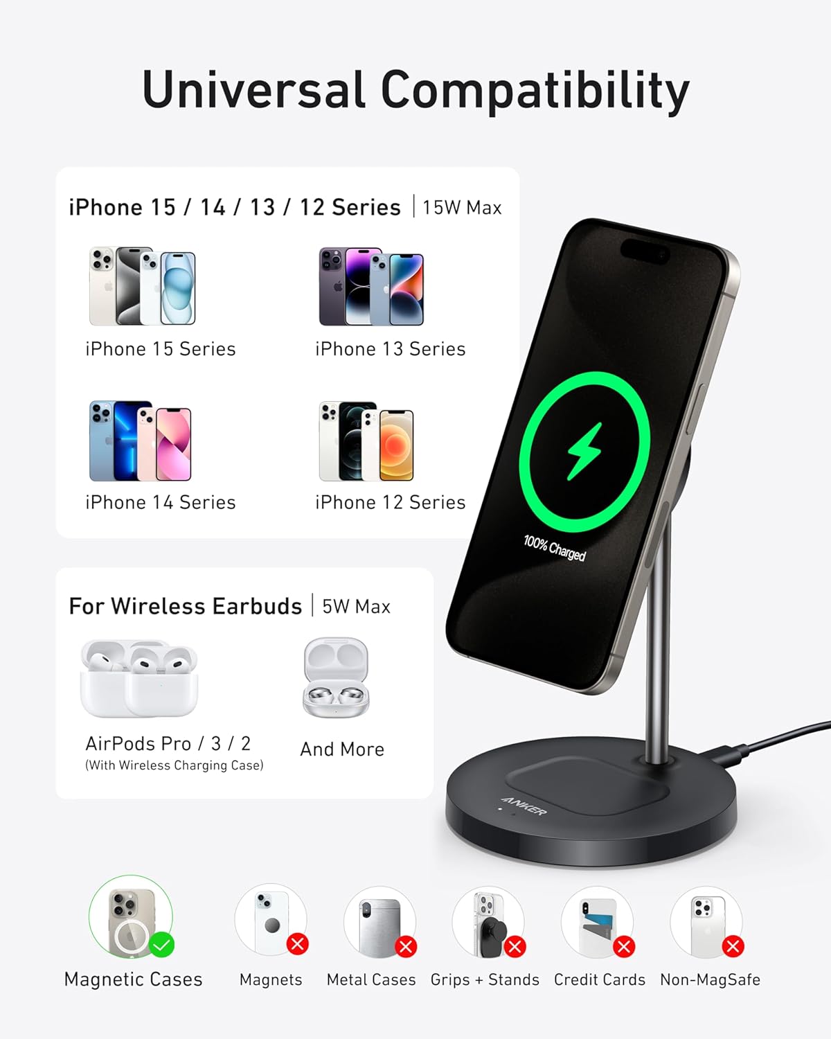 Anker MagGo Wireless Ladegerät (2-in-1 Ständer)+Anker Nano USB-C Wandladegerät (30W)