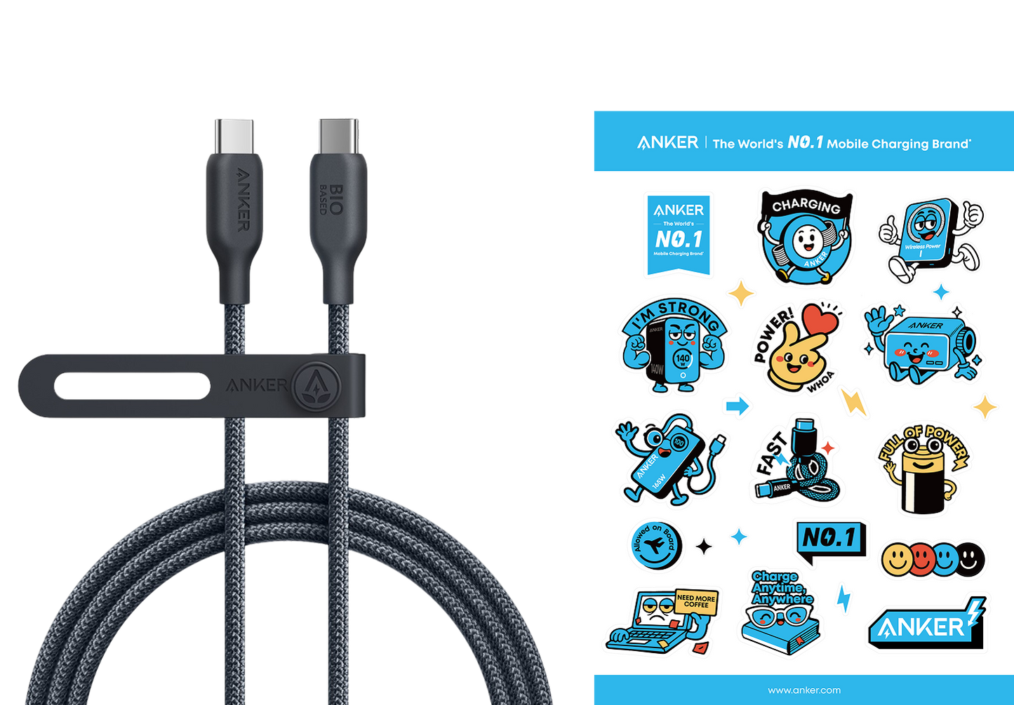 Anker <b>543</b> USB-C auf USB-C Kabel (Bio-Nylon)+Zum Schulstart | Sticker für Studis dazu!
