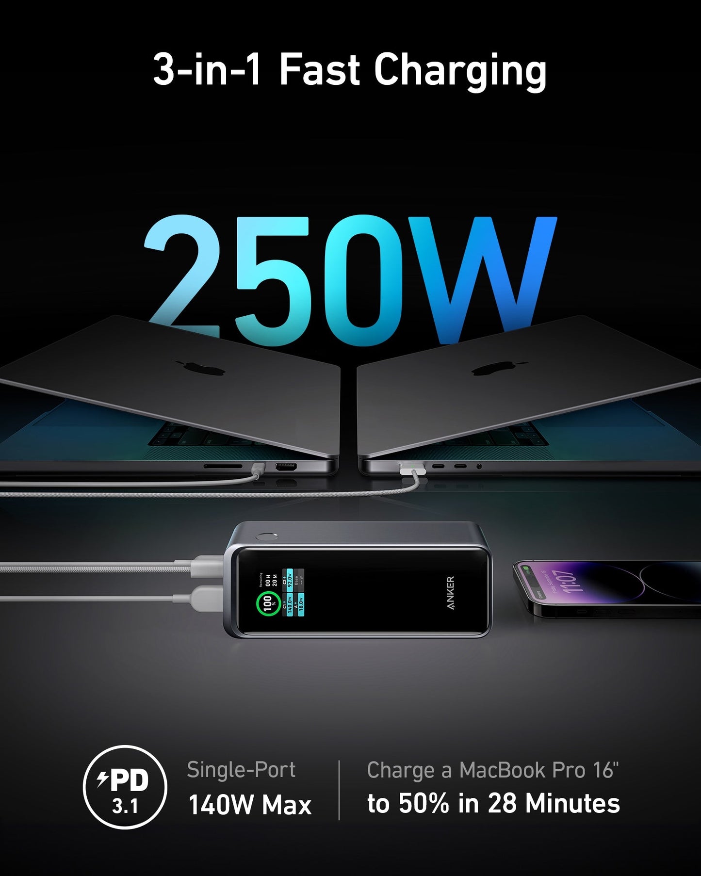 Anker Prime 27,650mAh Power Bank (250W) with 100W Charging Base