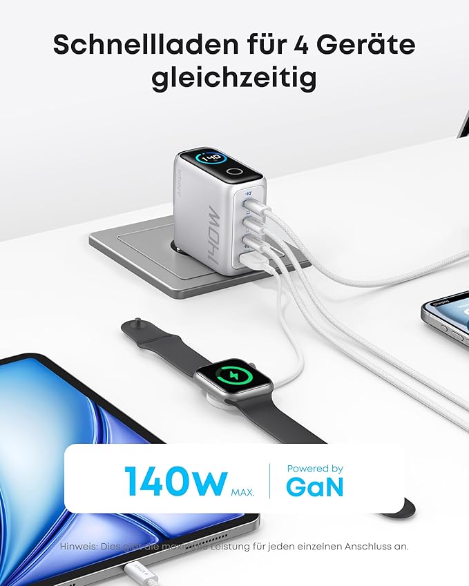 Anker Powerbank (25K, 165W, Integriertes + einziehbares Kabel)+Anker Ladegerät (140W, 4-Port, PD 3.1) mit USB-C Kabel