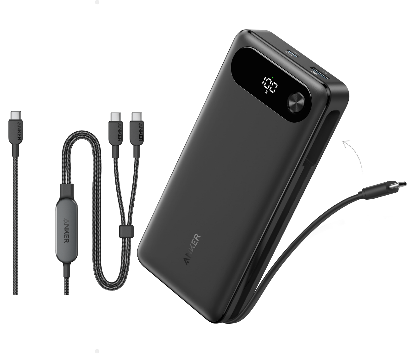 Anker Powerbank (20K, 87W, Integriertes USB-C Kabel)+Anker 2-in-1 USB-C auf USB-C Kabel (120cm, 140W, Flecht-Design)