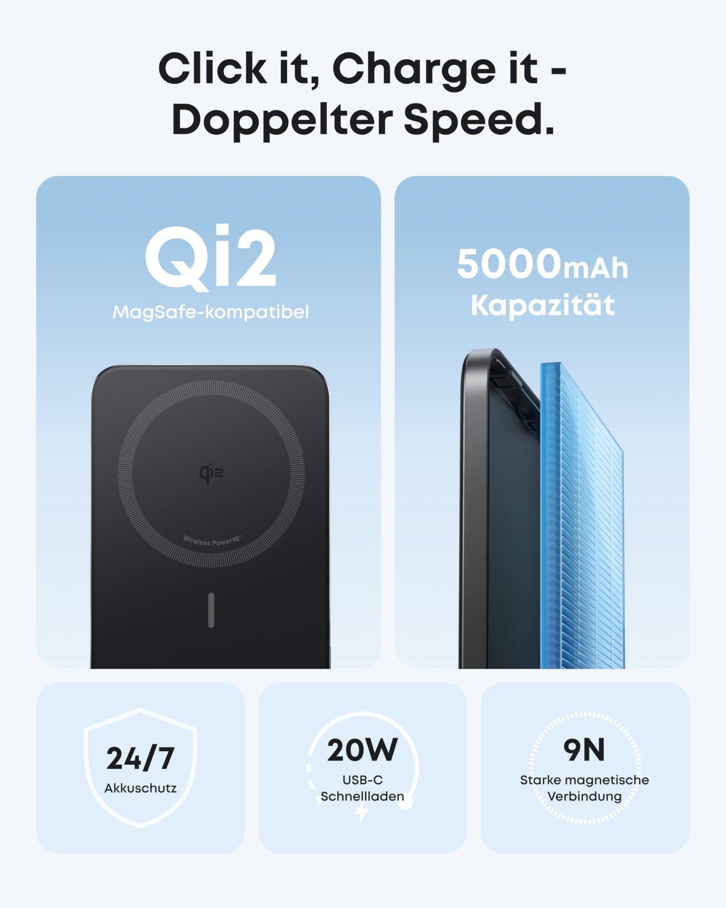 Anker Nano Powerbank (5K, Magnetisch, Slim)+Anker Nano Ladegerät (130W, 6 Ports)
