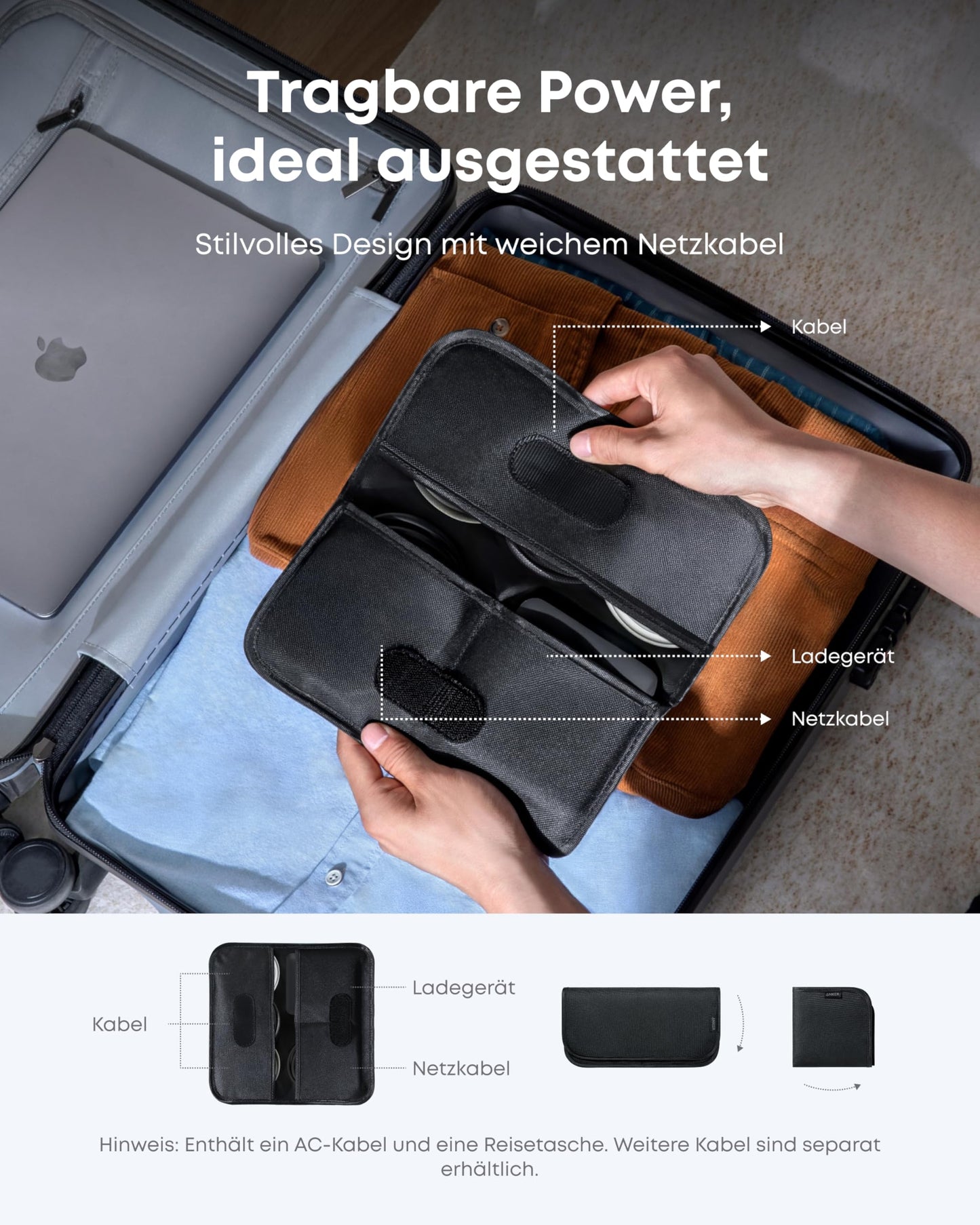 Anker Nano Powerbank (10K, 45W, Integriertes einziehbares USB-C Kabel)+Anker Nano Ladegerät (130W, 6 Ports)