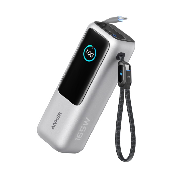 Anker Powerbank (25K, 165W, Integriertes + einziehbares Kabel)+Anker Ladegerät (140W, 4-Port, PD 3.1) mit USB-C Kabel