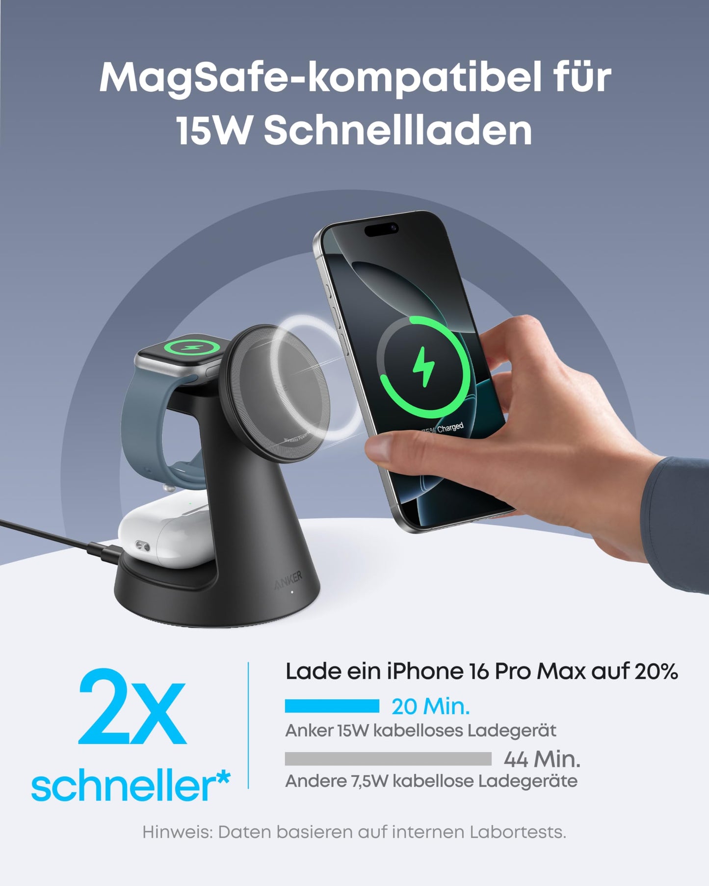Anker kabellose Ladestation (3-in-1, Magnetischer, Ständer)