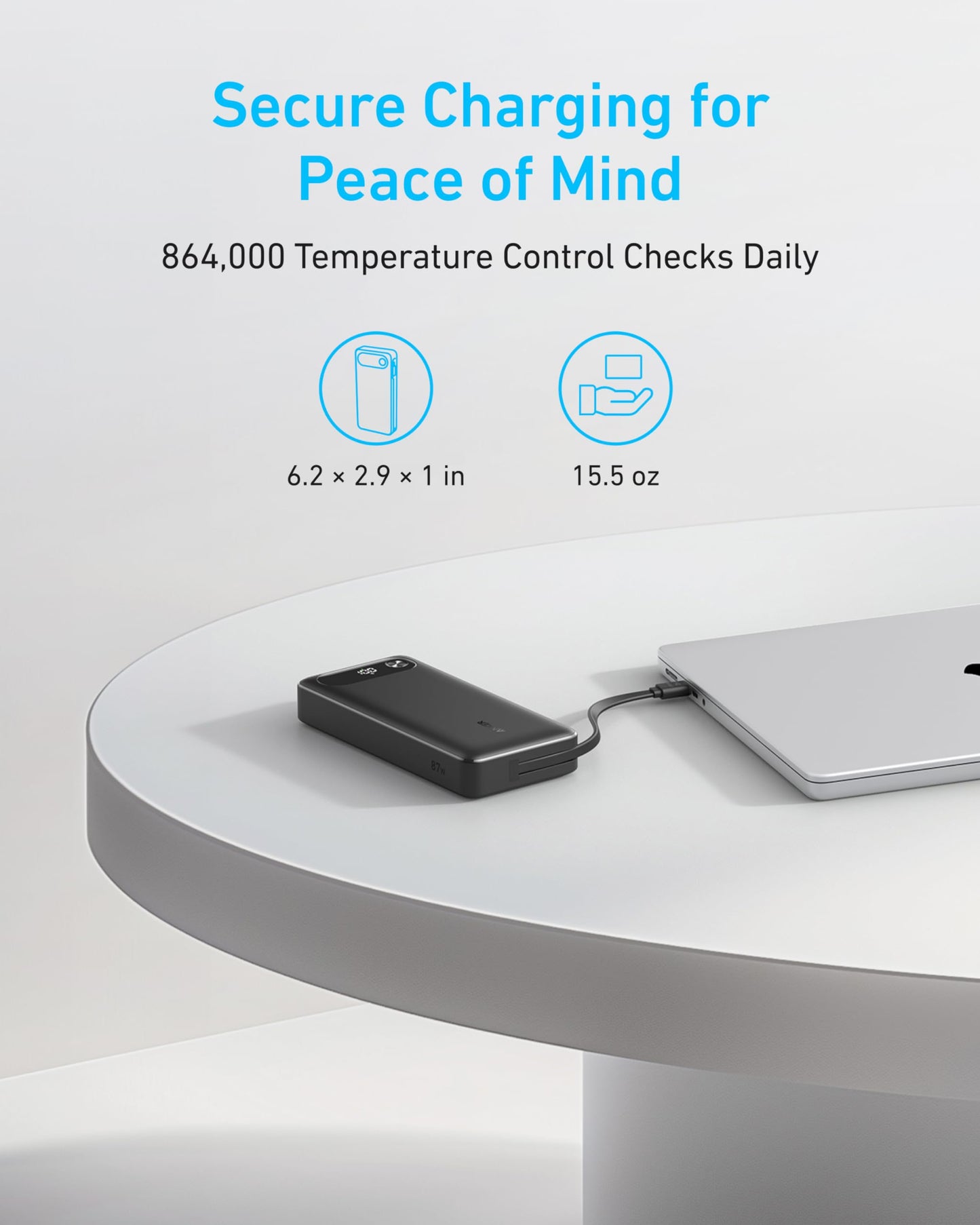 Anker Powerbank (20K, 87W, Integriertes USB-C Kabel)+Anker 2-in-1 USB-C auf USB-C Kabel (120cm, 140W, Flecht-Design)