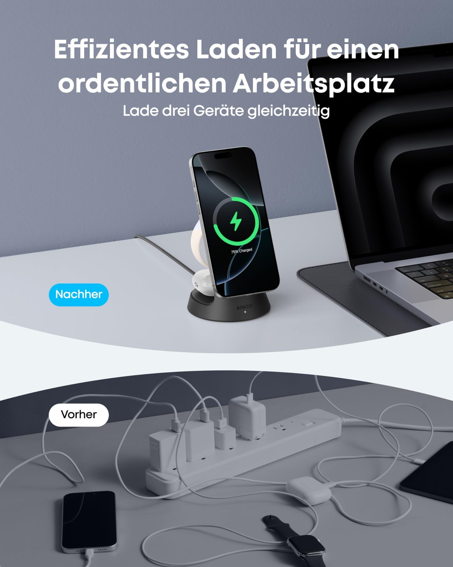 Anker kabellose Ladestation (3-in-1, Magnetischer, Ständer)