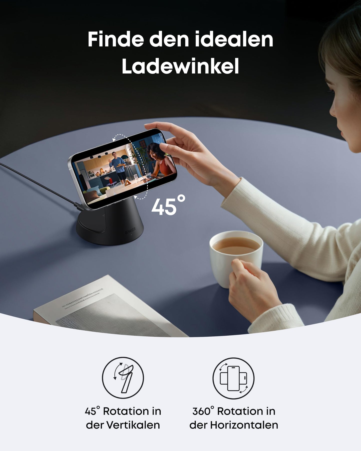 Anker Kabellose Ladestation (3-in-1, Magnetischer Ständer)