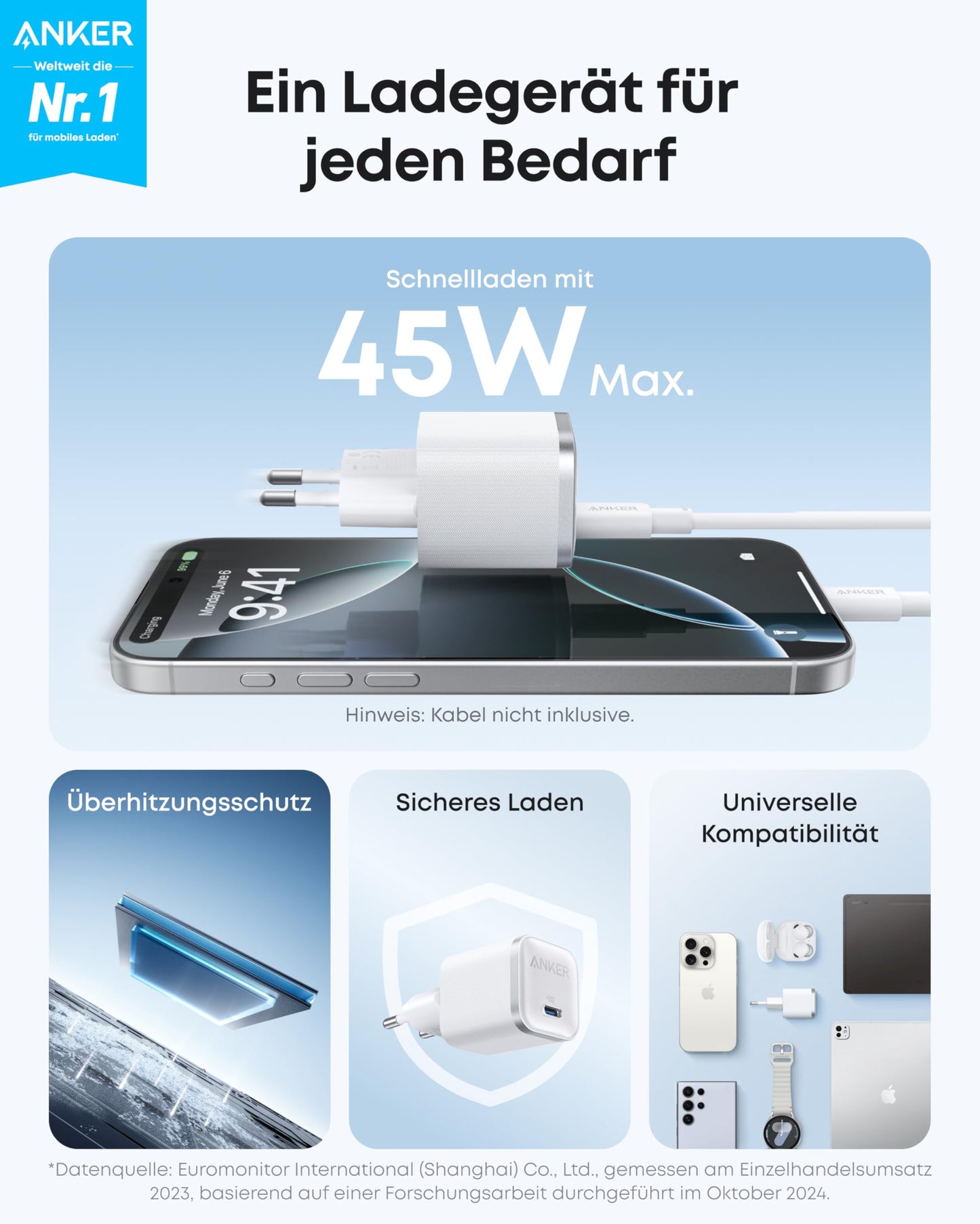 Anker Nano Ladegerät (45W, mit 180cm USB-C Kabel)