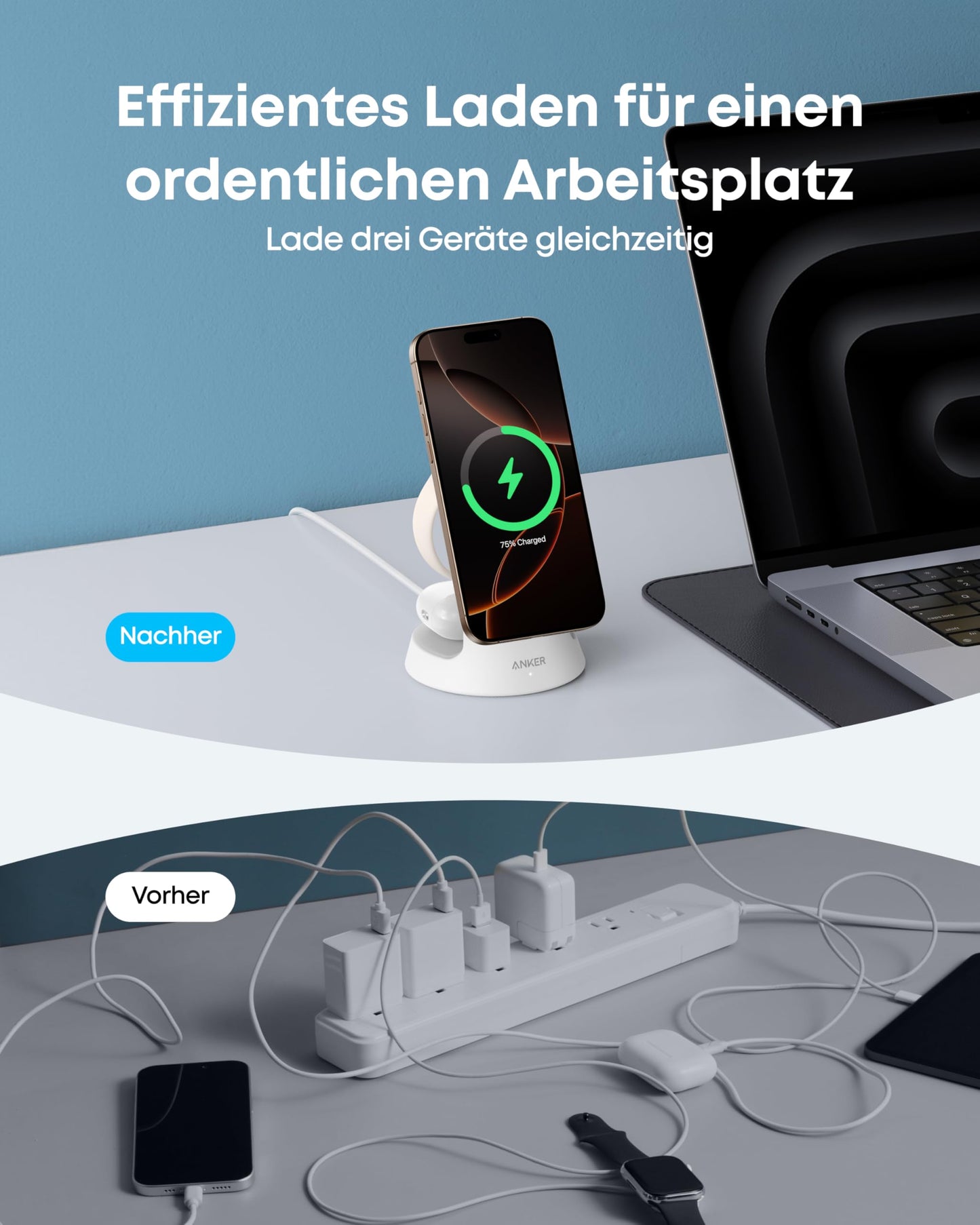 Anker kabellose Ladestation (3-in-1, Magnetischer, Ständer)