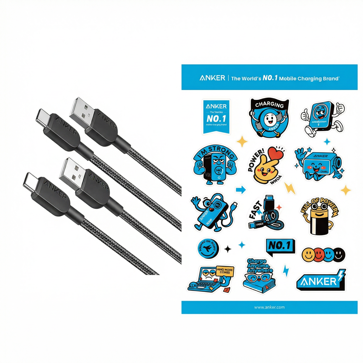 Anker USB C Kabel, 2 Stück 0,9m Ladekabel USB C Nylon Geflochten Schnellladekabel + Frühlings-Anker-Aufkleber (Frei)