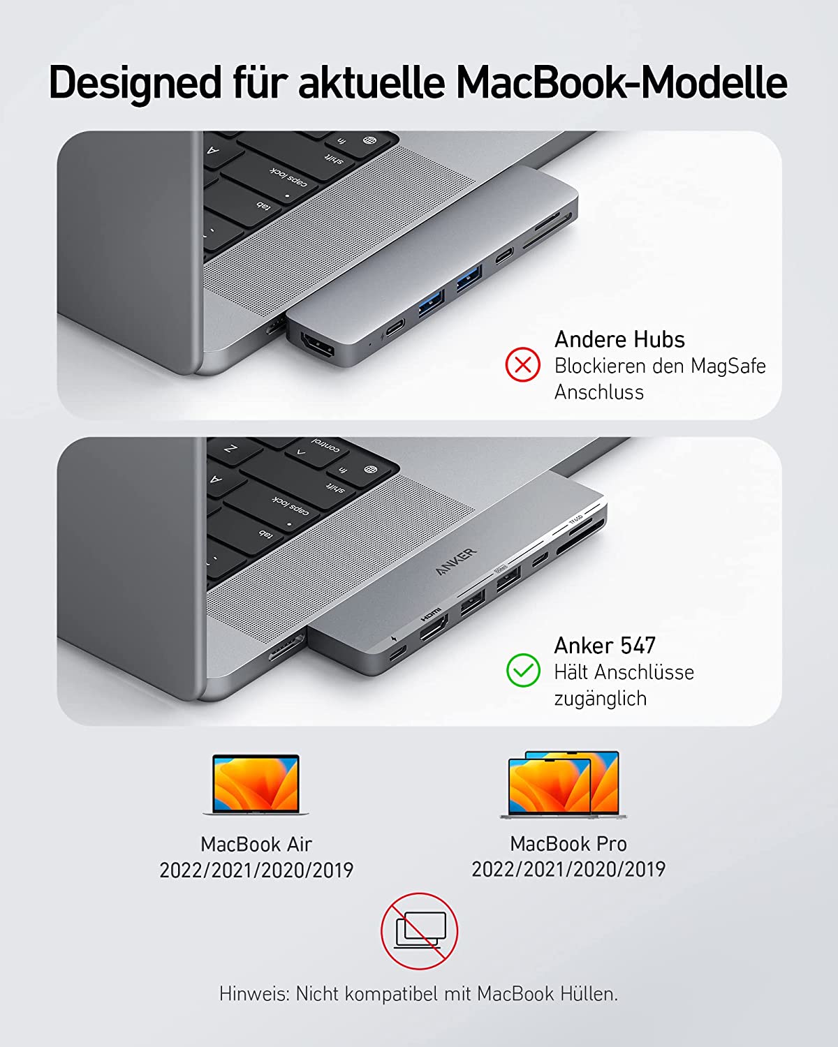 Anker <b>547</b> USB-C Hub (7-in-2, für MacBook, in Grau)