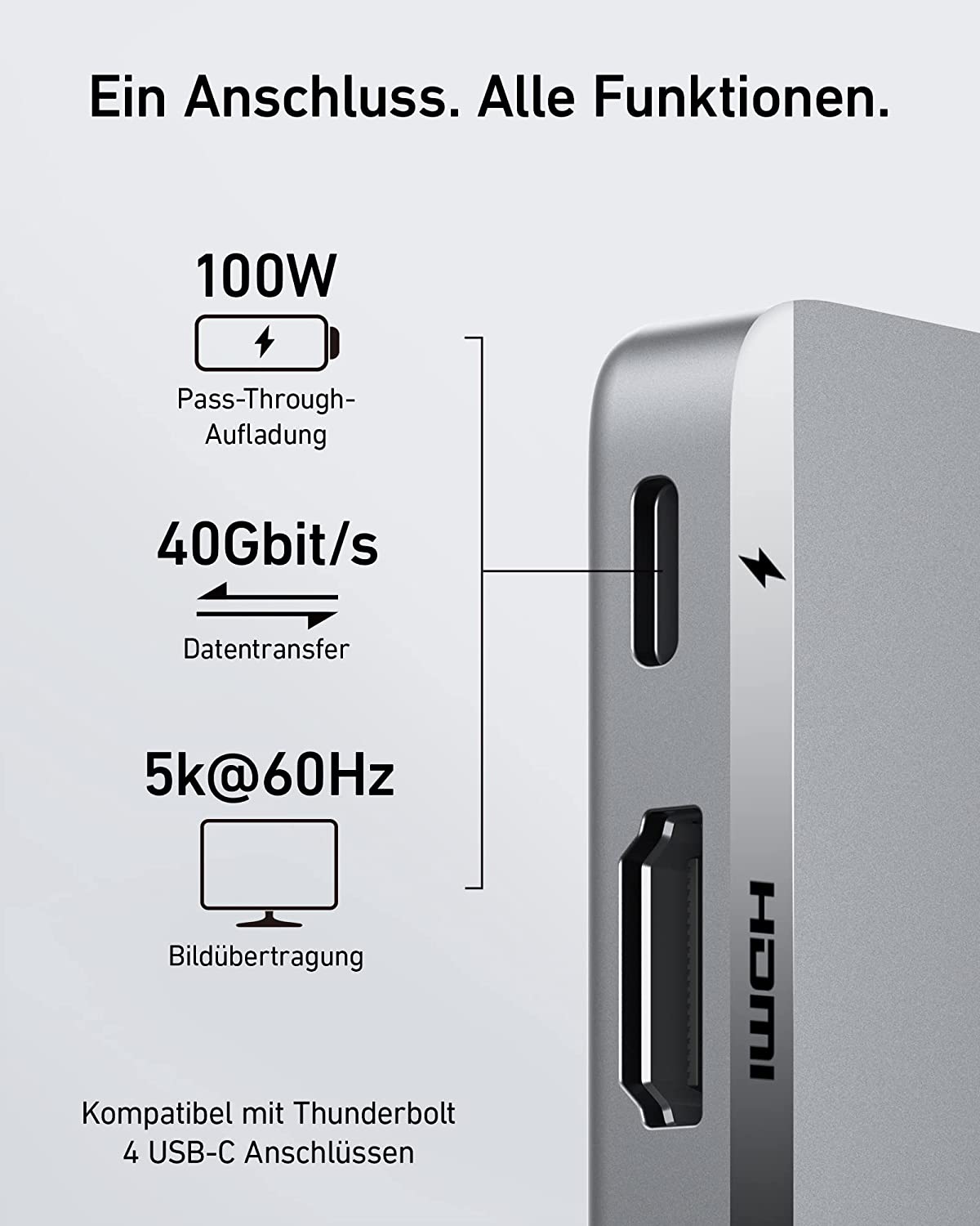 Anker <b>547</b> USB-C Hub (7-in-2, für MacBook, in Grau)
