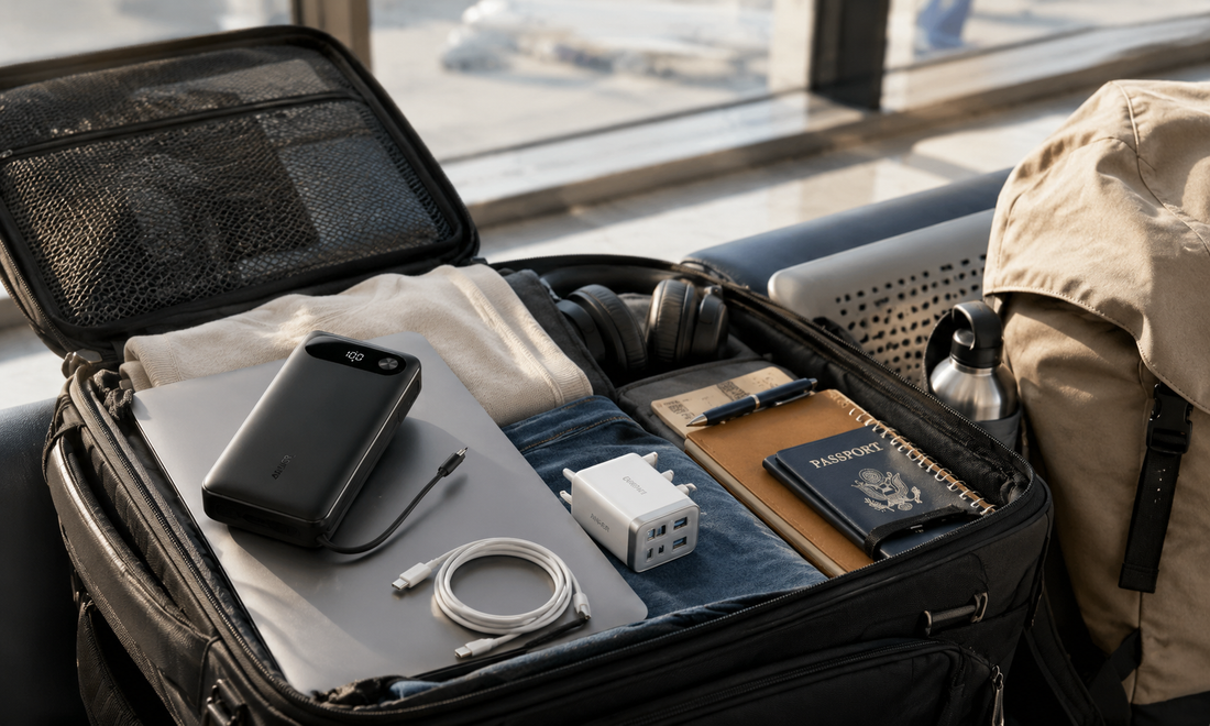 Alt: Anker Ladezubehör in einer Auslandssemester-Packliste am Flughafen 