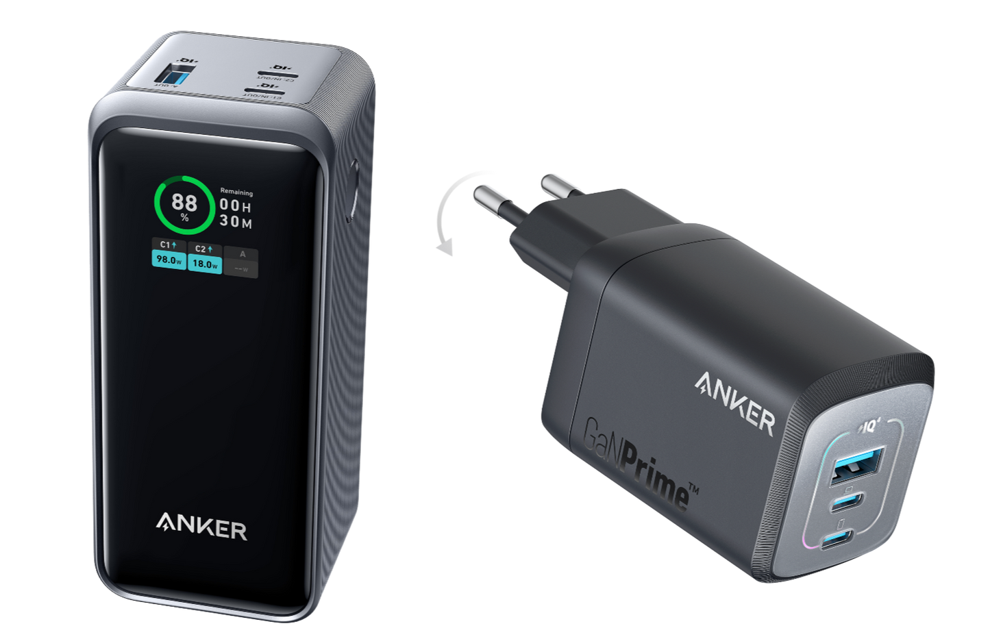 Anker Prime 20.000mAh Powerbank (200W)+Anker Prime 100W GaN Wandladegerät (3 Ports)