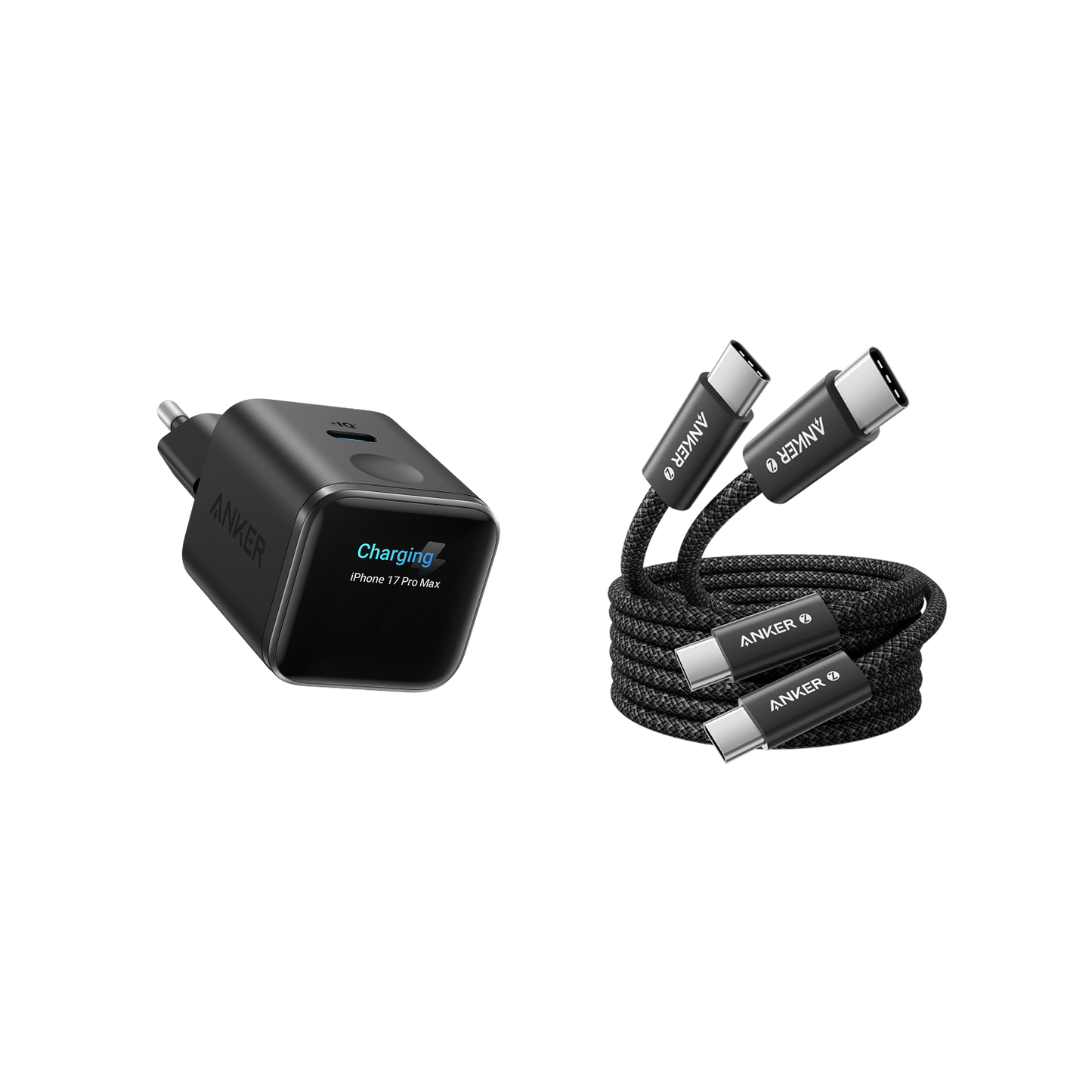 Anker Nano Ladegerät (45W, Smart Display)+Anker 240W USB C Kabel, [2 Stück 1,8m]