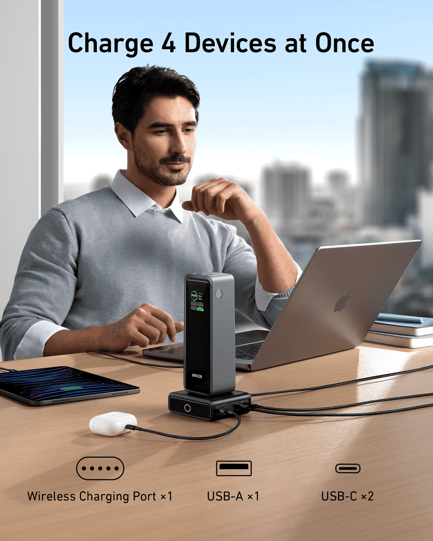 Anker Prime Powerbank (26K, 300W)+Anker Prime USB-C auf USB-C Kabel (240W, Upcycled-Flechtdesign)+Anker 100W Ladestation für Anker Prime Powerbank