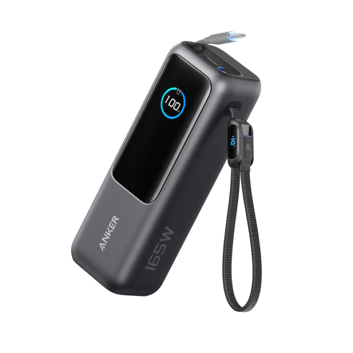 Anker Prime Ladegerät (160W, 3 Ports, GaNPrime）+ Anker Powerbank (25K, 165W, Integriertes + einziehbares Kabel)