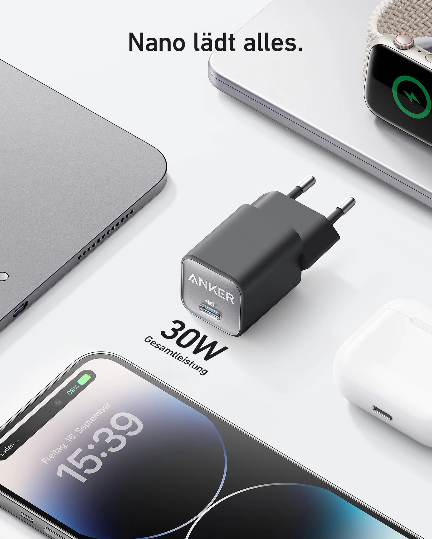 Anker MagGo Wireless Ladegerät (2-in-1 Ständer) + Anker Ladegerät (Nano 3, 30W)