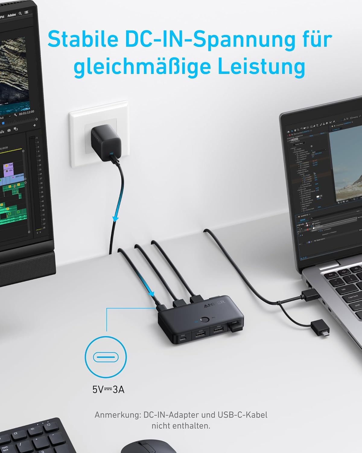 Anker KVM-Switch (5 Gbit/s, für Desktops und Laptops)