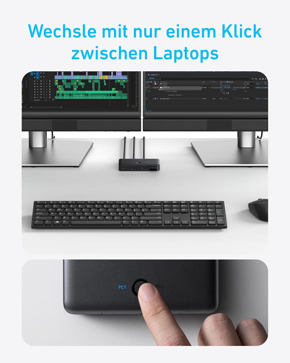 Anker KVM-Switch (5 Gbit/s, für Desktops und Laptops)