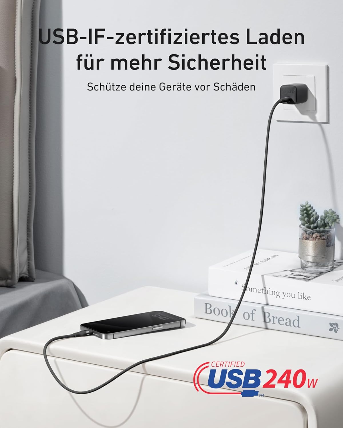 Anker MagGo kabellose Ladestation (3-in-1, Faltbares Ladepad) + Anker USB-C auf USB-C Kabel (90cm, 240W, Upcycled-Geflochten)