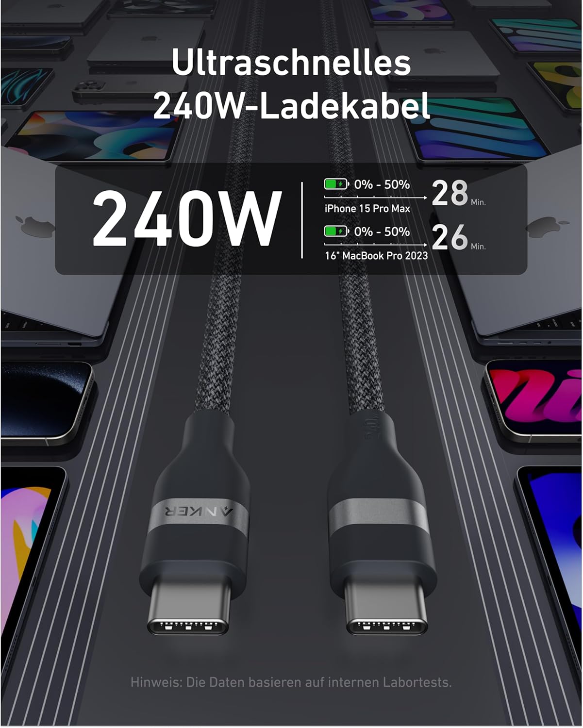 Anker MagGo kabellose Ladestation (3-in-1, Faltbares Ladepad) + Anker USB-C auf USB-C Kabel (90cm, 240W, Upcycled-Geflochten)