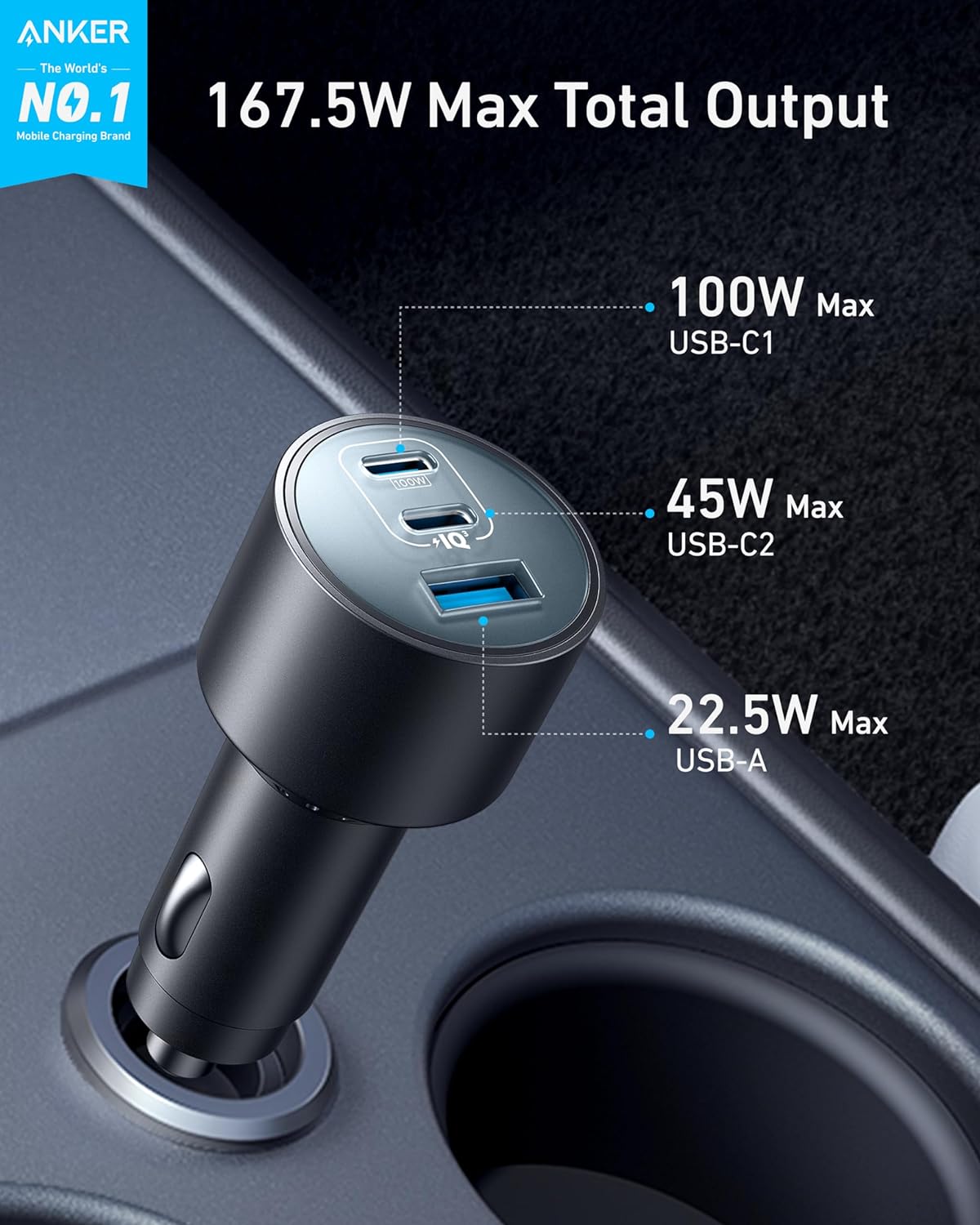 Anker Kfz-Ladegerät (167,5W, 3 Ports)