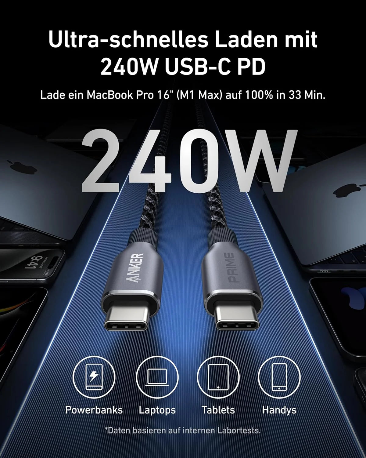 Anker Prime Docking Station (14-in-1, Dreifach-Display, MST) + Anker Prime USB-C auf USB-C Kabel (90cm, 240W, Upcycled-Flechtdesign)
