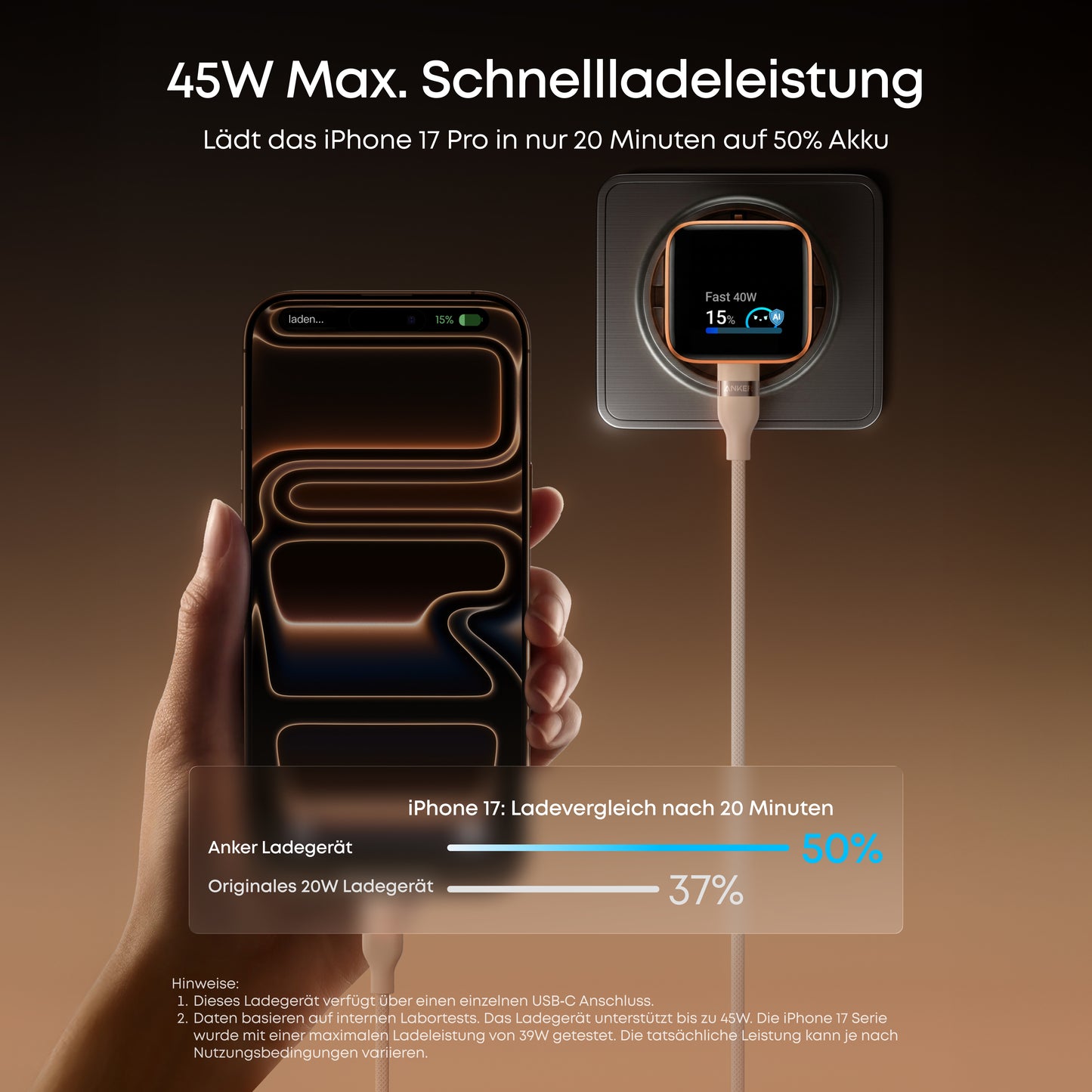 Anker Nano Ladegerät (45W, Smart Display, 2-Packung)