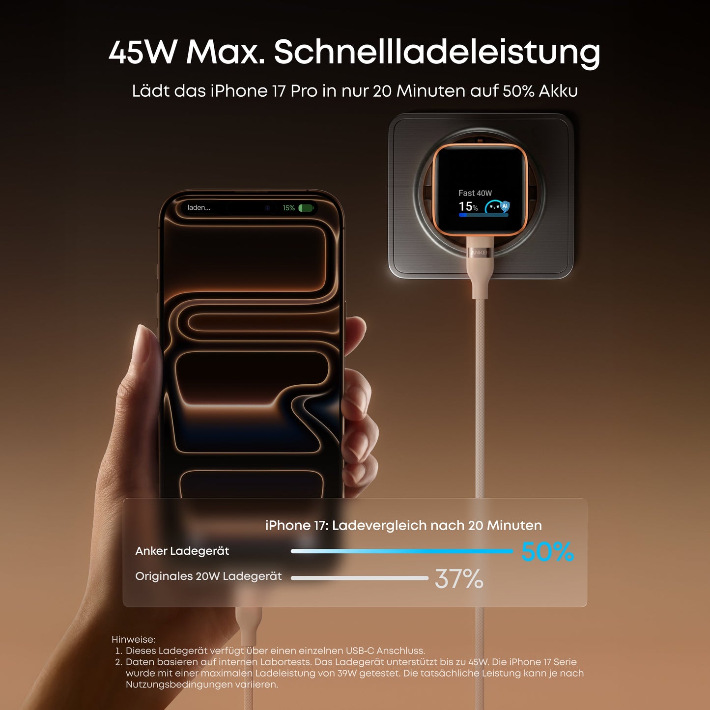 Anker Nano Ladegerät (45W, Smart Display, 2-Packung)