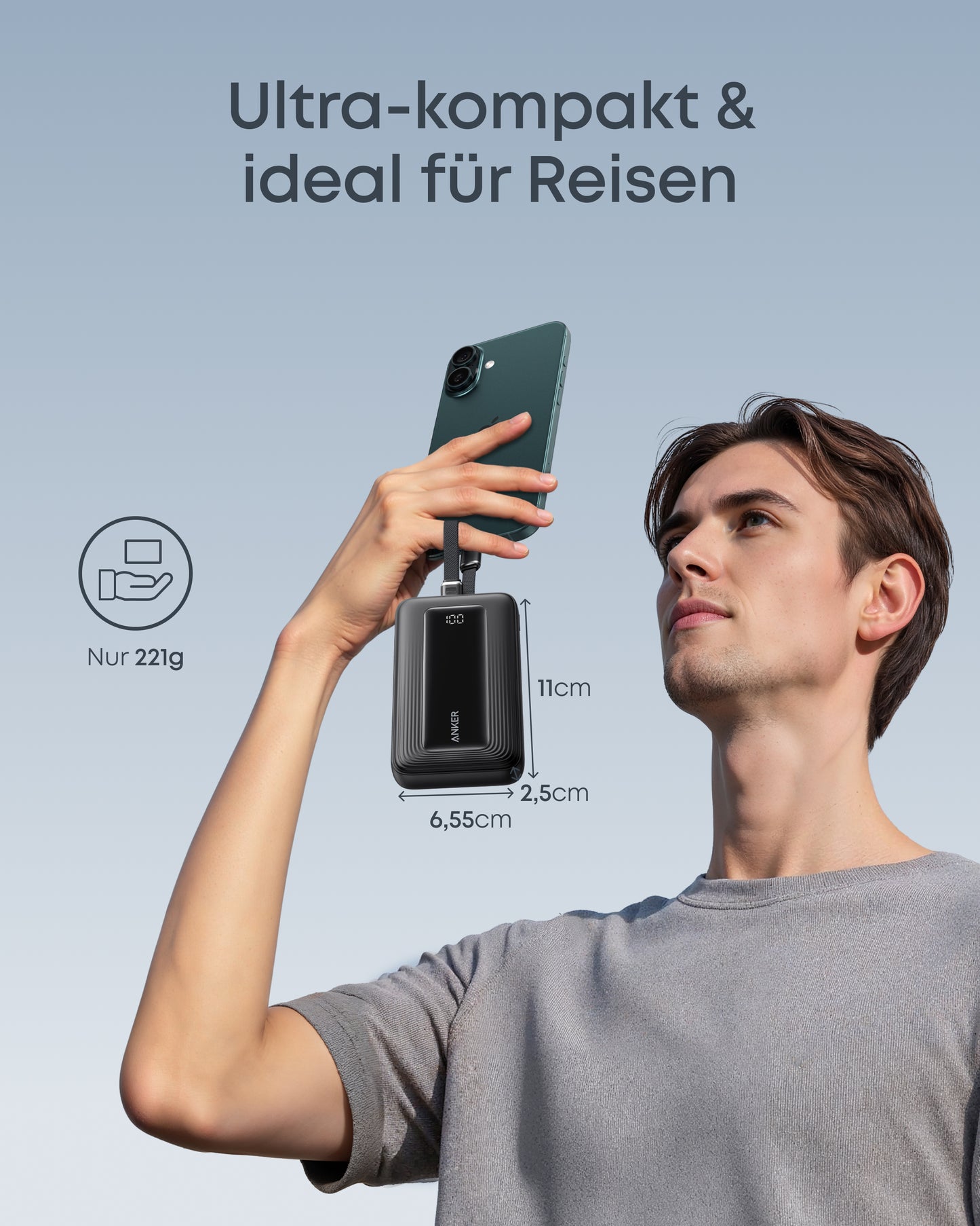 Anker Zolo Powerbank (10.000mAh, integriertes 2 x USB-C Kabel)