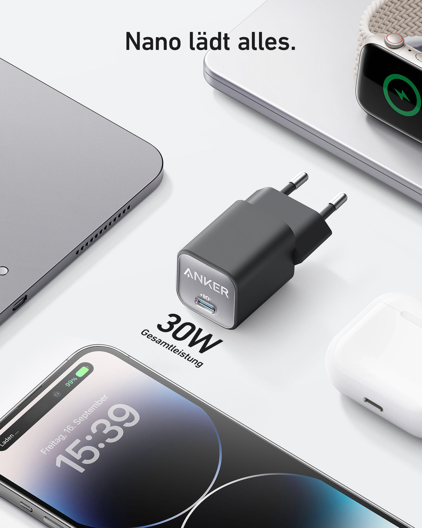 Anker Zolo Ladegerät (70W, 4 Ports) + Anker 511 Ladegerät (Nano 3, 30W) + Anker Prime USB-C auf USB-C Kabel Doppelpack (0,9m, 240W, Upcycled-Flechtdesign)