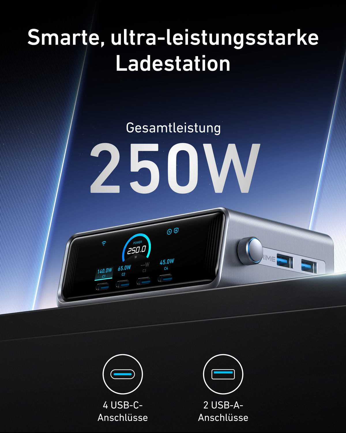 Anker Prime Ladegerät (250W, 6 Ports, GaNPrime)