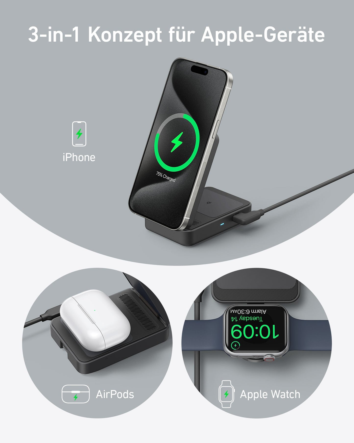 Anker MagGo Kabellose Ladestation (Faltbar 3-in-1)