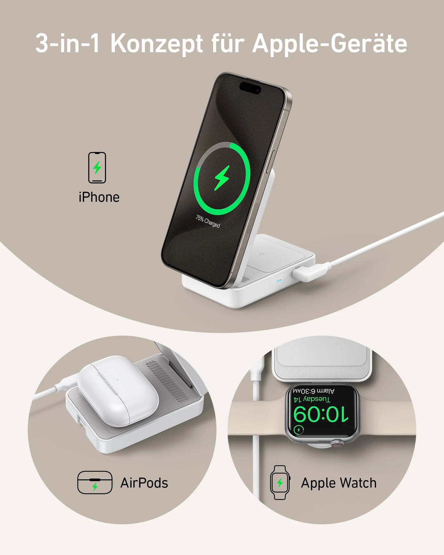 Anker MagGo Kabellose Ladestation (Faltbar 3-in-1)