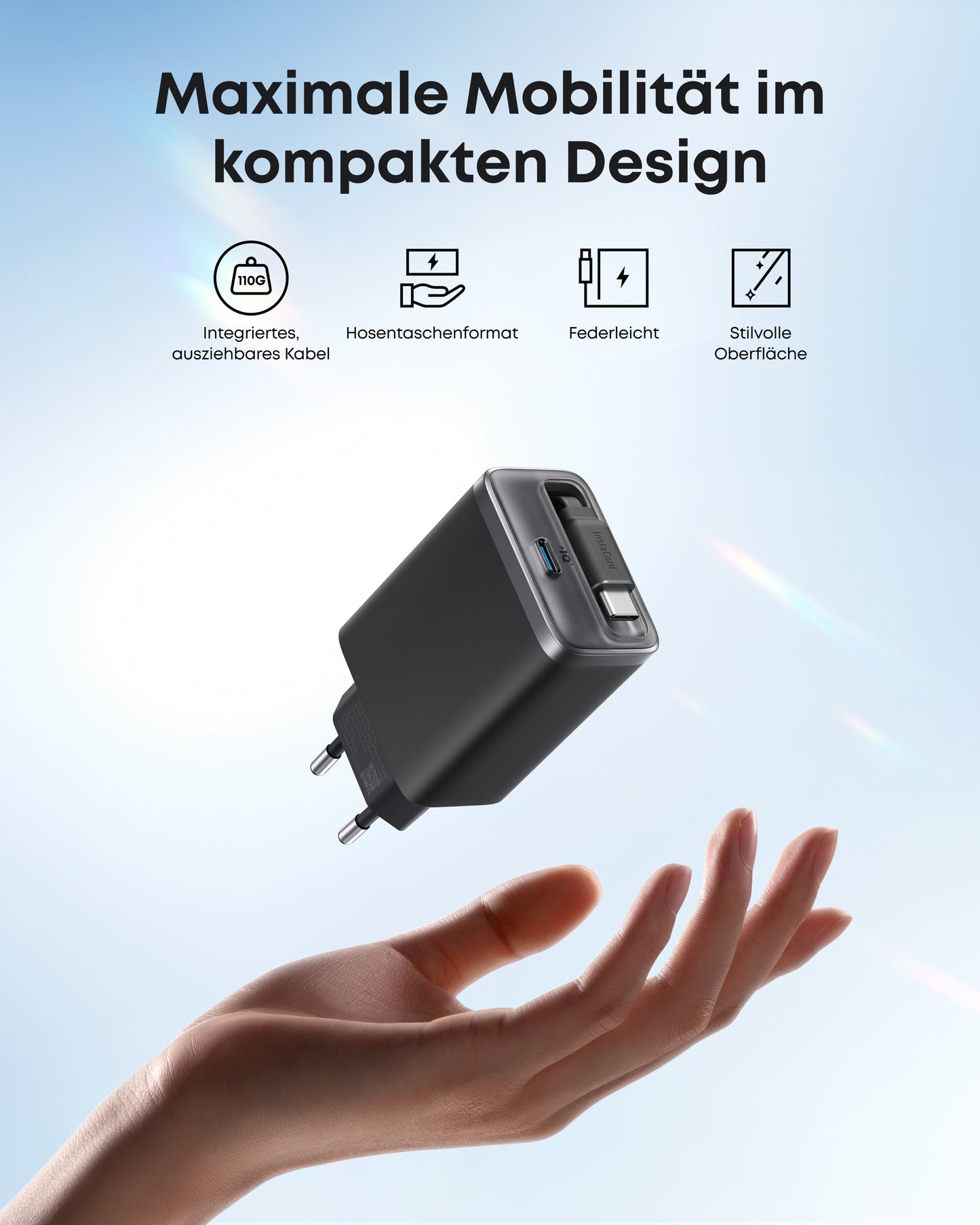 Anker Nano Ladegerät (35W, Integriertes einziehbares USB-C Kabel)