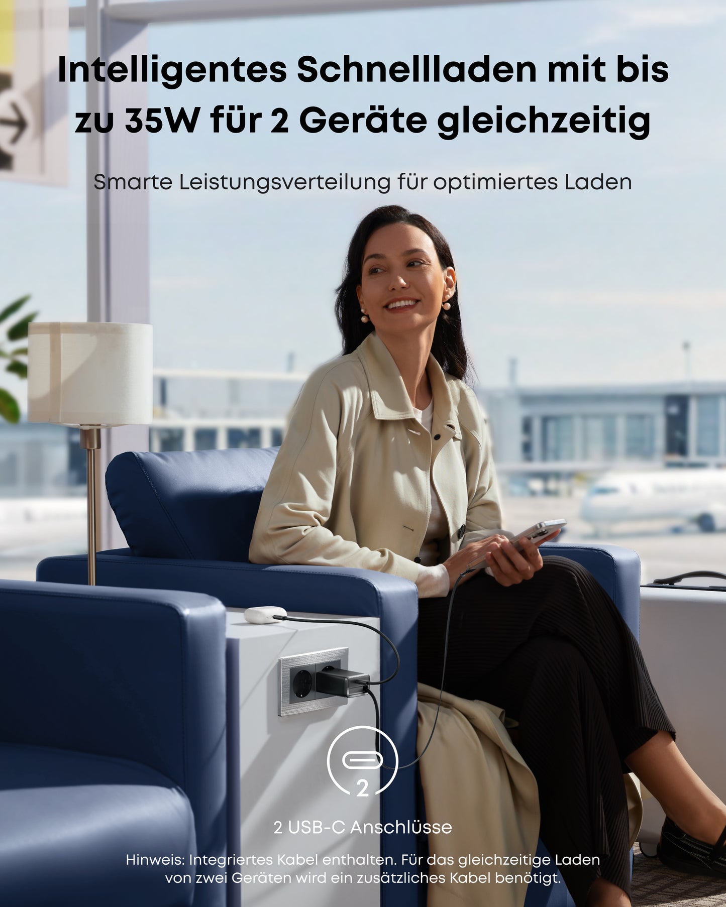 Anker Nano Ladegerät (35W, Integriertes einziehbares USB-C Kabel)