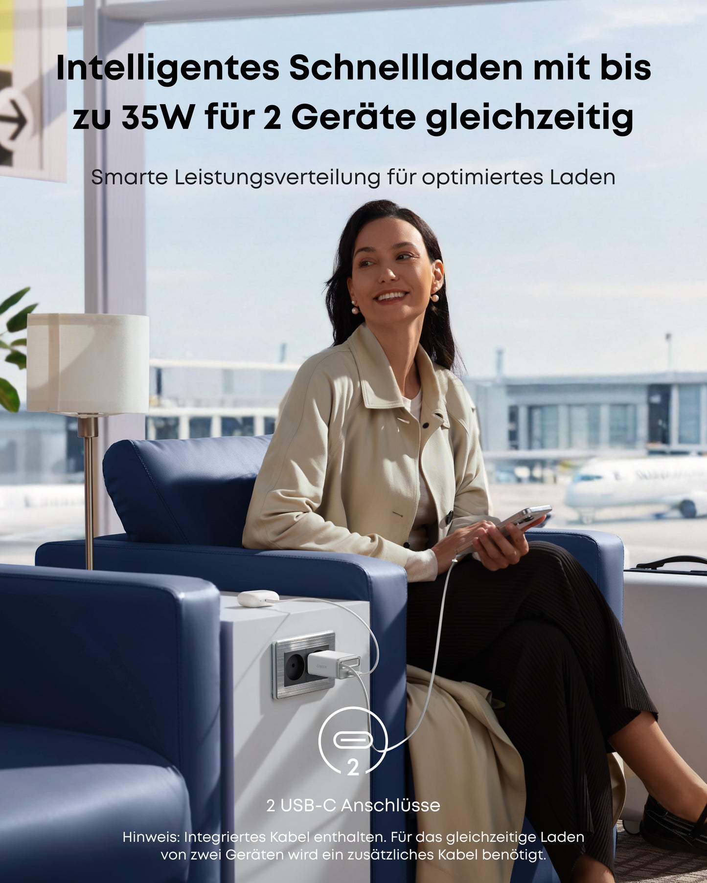 Anker Nano Ladegerät (35W, Integriertes einziehbares USB-C Kabel)