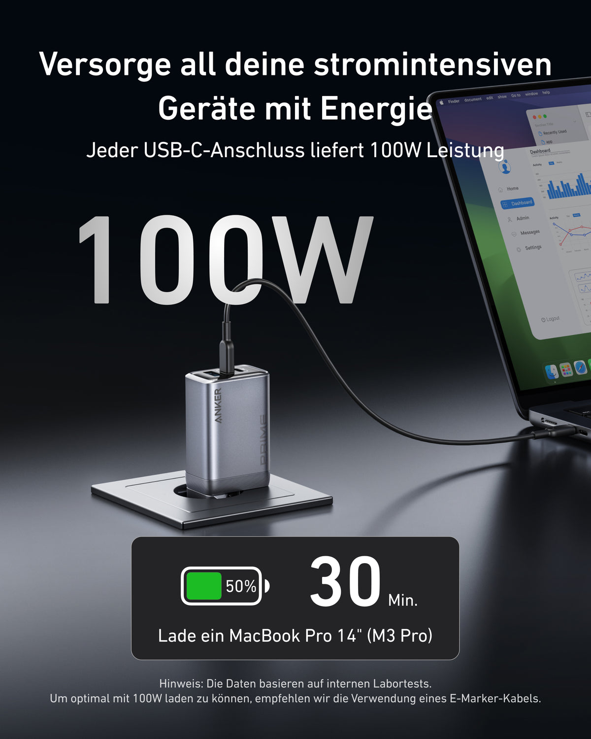 Anker Prime Ladegerät (100W, 3 Ports, GaN)