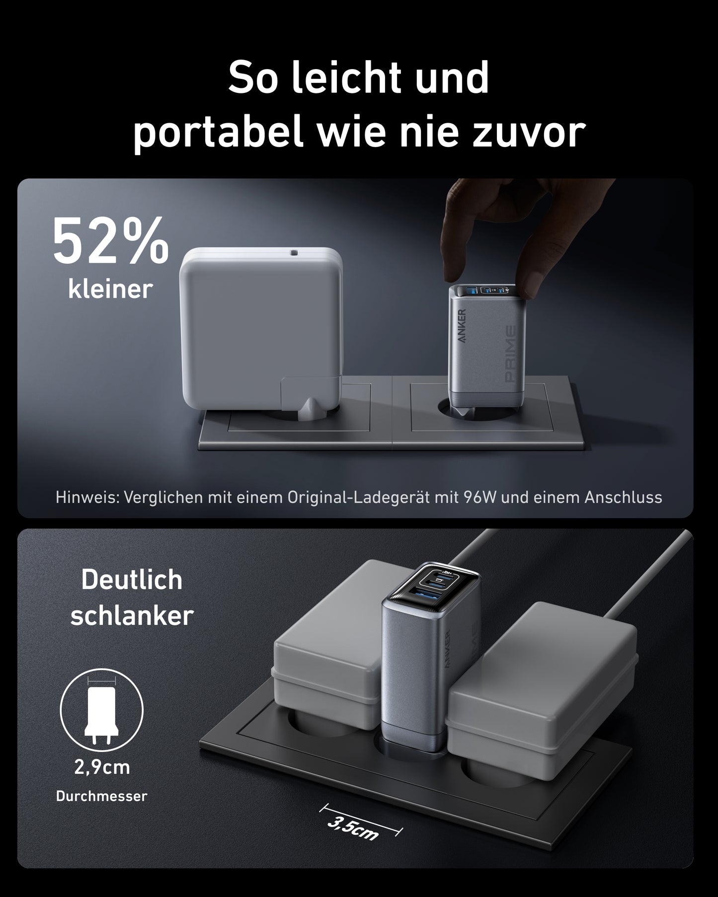 Anker Prime Ladegerät (100W, 3 Ports, GaN)+Anker Prime USB-C auf USB-C Kabel (240W, Upcycled-Flechtdesign)