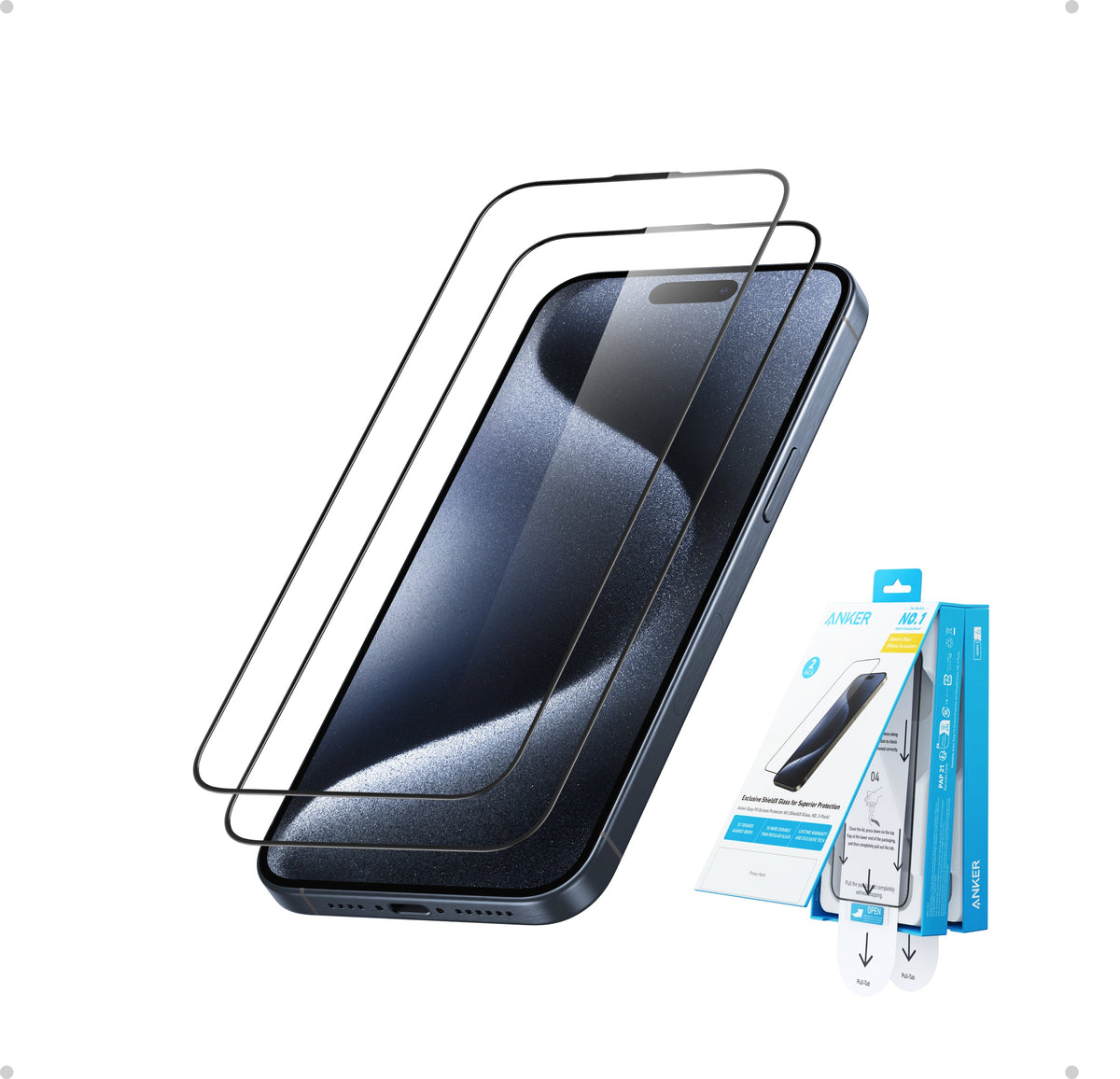 Anker Easy Fit Bildschirmschutz (ShieldX Glass, HD, 2er-Pack)