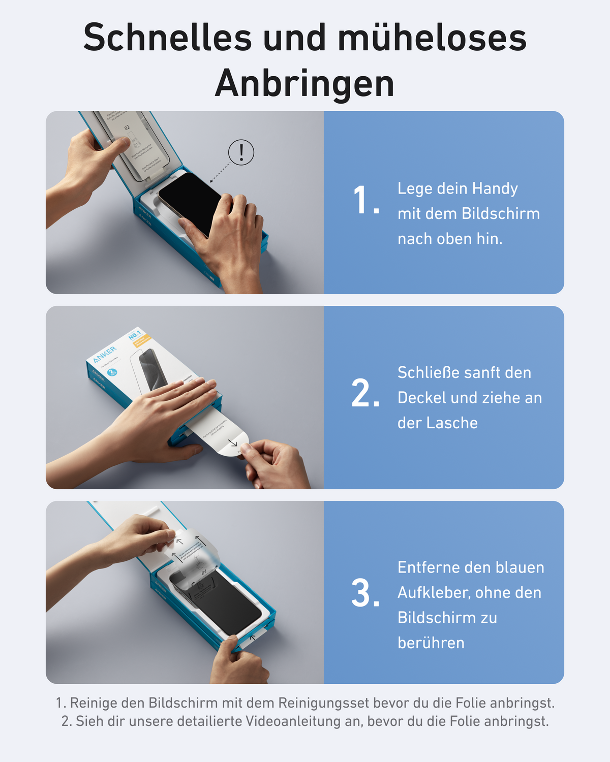 Anker Easy Fit Bildschirmschutz (ShieldX Glass, HD, 2er-Pack)